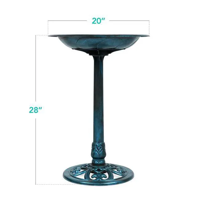 Alt view image 7 of 7 - Best Choice Products 28in Pedestal Bird Bath, Vintage Outdoor Resin Accent Decoration w/Fleur-de-Lis Accents - Peacock Blue