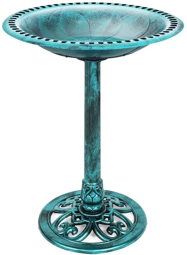 Main image of Best Choice Products 28in Pedestal Bird Bath, Vintage Outdoor Resin Accent Decoration w/Fleur-de-Lis Accents - Green