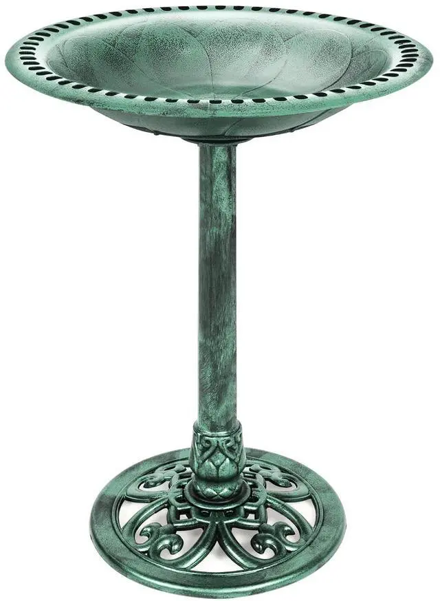 Main image of Best Choice Products 28in Pedestal Bird Bath, Vintage Outdoor Resin Accent Decoration w/Fleur-de-Lis Accents - Mint Green