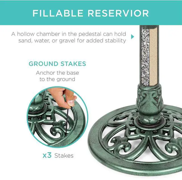 Alt view image 3 of 7 - Best Choice Products 28in Pedestal Bird Bath, Vintage Outdoor Resin Accent Decoration w/Fleur-de-Lis Accents - Mint Green