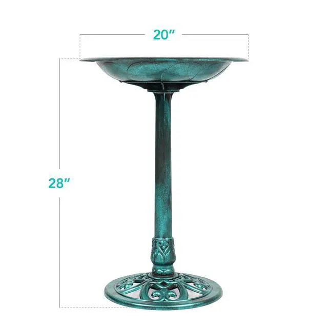 Alt view image 7 of 7 - Best Choice Products 28in Pedestal Bird Bath, Vintage Outdoor Resin Accent Decoration w/Fleur-de-Lis Accents - Green