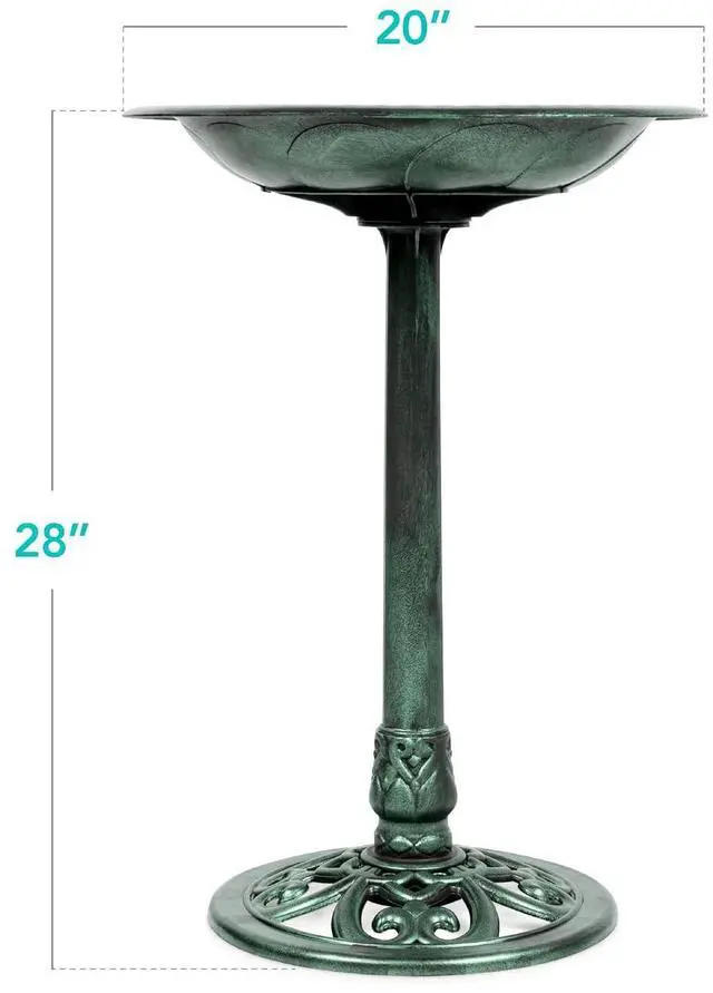 Alt view image 7 of 7 - Best Choice Products 28in Pedestal Bird Bath, Vintage Outdoor Resin Accent Decoration w/Fleur-de-Lis Accents - Mint Green