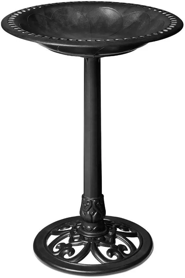 Main image of Best Choice Products 28in Pedestal Bird Bath, Vintage Outdoor Resin Accent Decoration w/Fleur-de-Lis Accents - Black