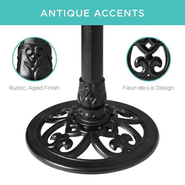 Alt view image 4 of 7 - Best Choice Products 28in Pedestal Bird Bath, Vintage Outdoor Resin Accent Decoration w/Fleur-de-Lis Accents - Black