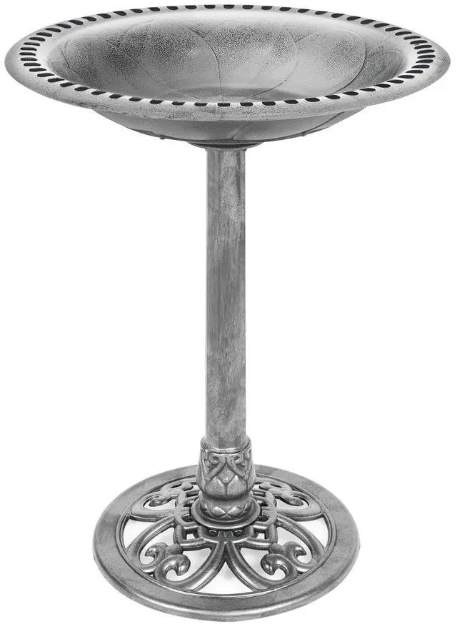 Main image of Best Choice Products 28in Pedestal Bird Bath, Vintage Outdoor Resin Accent Decoration w/Fleur-de-Lis Accents - Stone
