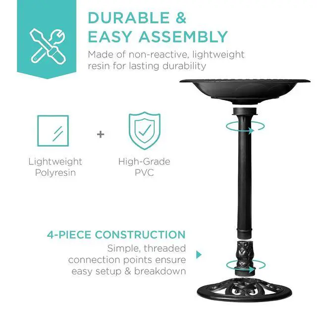 Alt view image 5 of 7 - Best Choice Products 28in Pedestal Bird Bath, Vintage Outdoor Resin Accent Decoration w/Fleur-de-Lis Accents - Black
