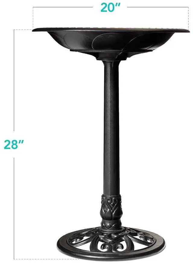 Alt view image 7 of 7 - Best Choice Products 28in Pedestal Bird Bath, Vintage Outdoor Resin Accent Decoration w/Fleur-de-Lis Accents - Black