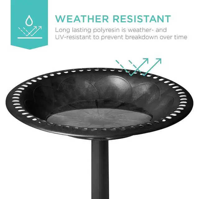 Alt view image 2 of 7 - Best Choice Products 28in Pedestal Bird Bath, Vintage Outdoor Resin Accent Decoration w/Fleur-de-Lis Accents - Black