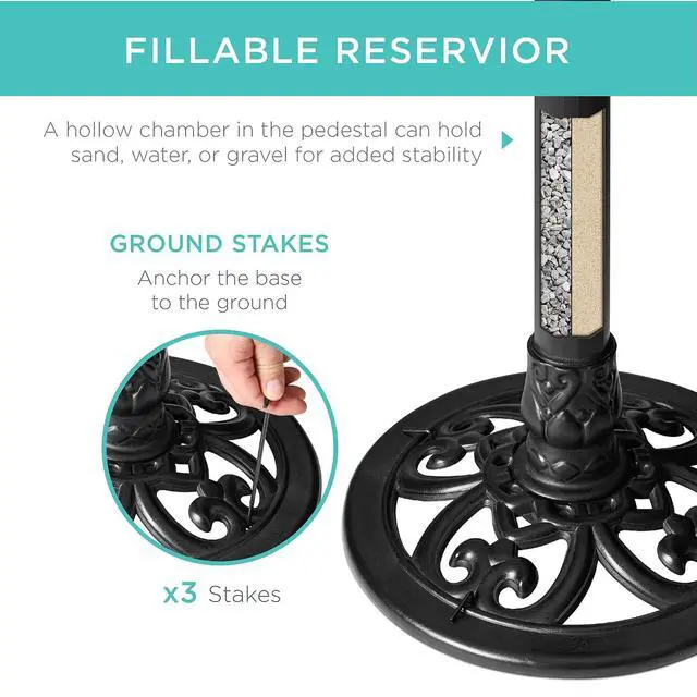 Alt view image 3 of 7 - Best Choice Products 28in Pedestal Bird Bath, Vintage Outdoor Resin Accent Decoration w/Fleur-de-Lis Accents - Black