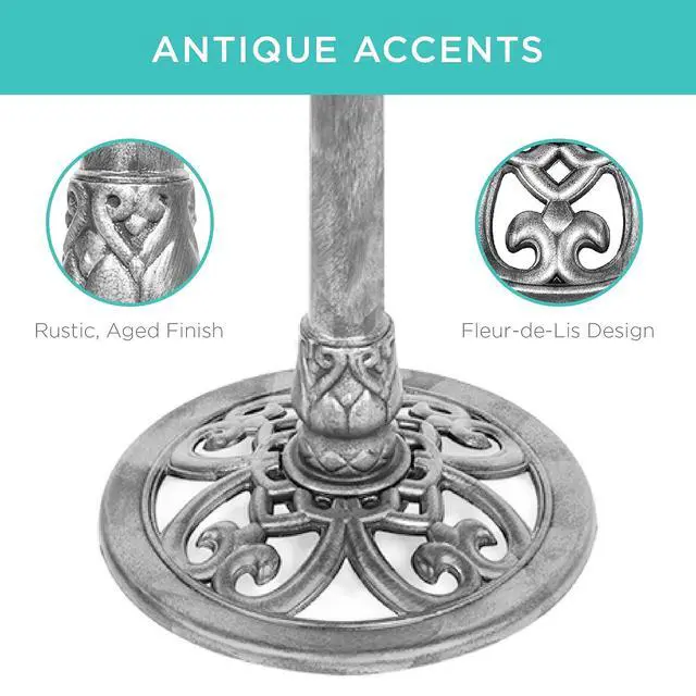 Alt view image 4 of 7 - Best Choice Products 28in Pedestal Bird Bath, Vintage Outdoor Resin Accent Decoration w/Fleur-de-Lis Accents - Stone