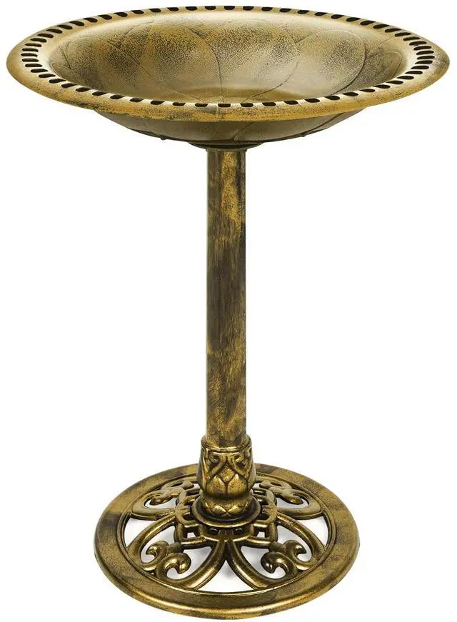Main image of Best Choice Products 28in Pedestal Bird Bath, Vintage Outdoor Resin Accent Decoration w/Fleur-de-Lis Accents - Gold