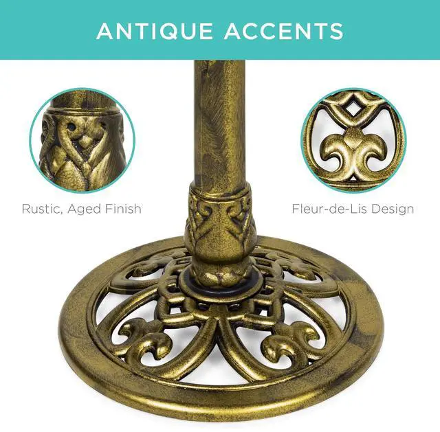 Alt view image 4 of 7 - Best Choice Products 28in Pedestal Bird Bath, Vintage Outdoor Resin Accent Decoration w/Fleur-de-Lis Accents - Gold
