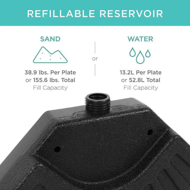 Alt view image 2 of 7 - 4-Piece 155lb Capacity Heavy-Duty Cantilever Offset Patio Umbrella Stand Square Base Plate Set w/ Easy-Fill Spouts for Water or Sand - Black
