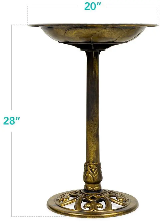 Alt view image 7 of 7 - Best Choice Products 28in Pedestal Bird Bath, Vintage Outdoor Resin Accent Decoration w/Fleur-de-Lis Accents - Gold