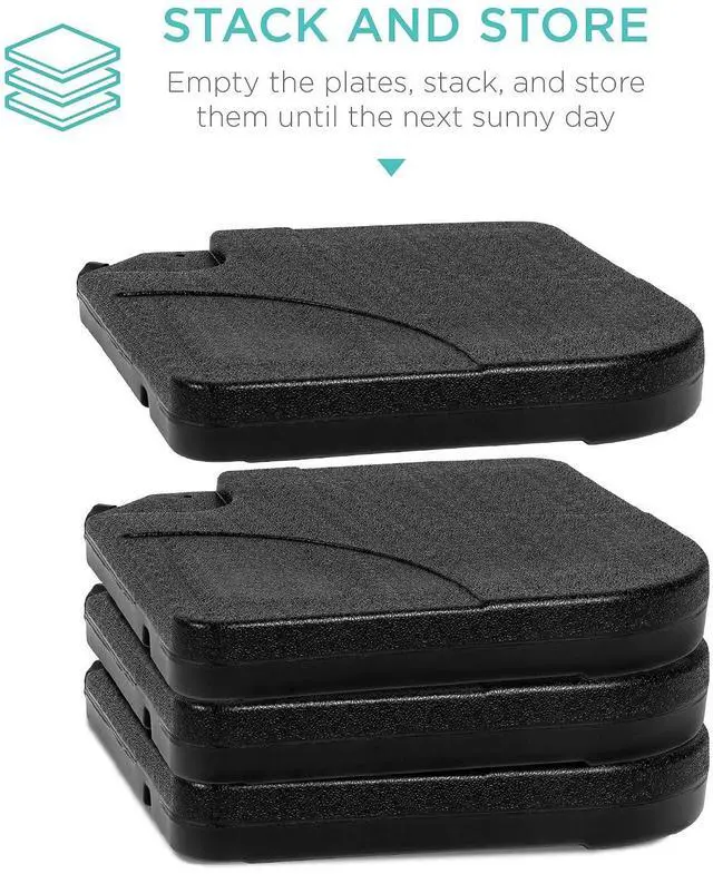 Alt view image 6 of 7 - 4-Piece 155lb Capacity Heavy-Duty Cantilever Offset Patio Umbrella Stand Square Base Plate Set w/ Easy-Fill Spouts for Water or Sand - Black