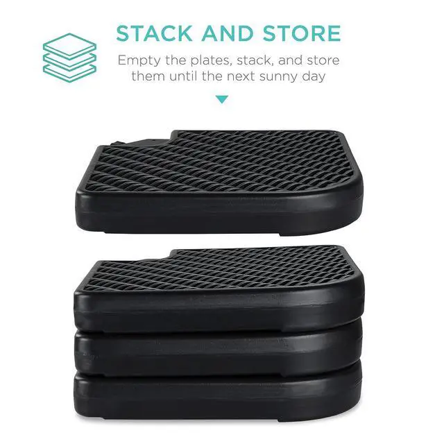 Alt view image 6 of 7 - 4-Piece 174lb Capacity Faux Wicker Cantilever Offset Patio Umbrella Stand Heavy-Duty Square Plate Set w/Easy-Fill Spouts for Water or Sand