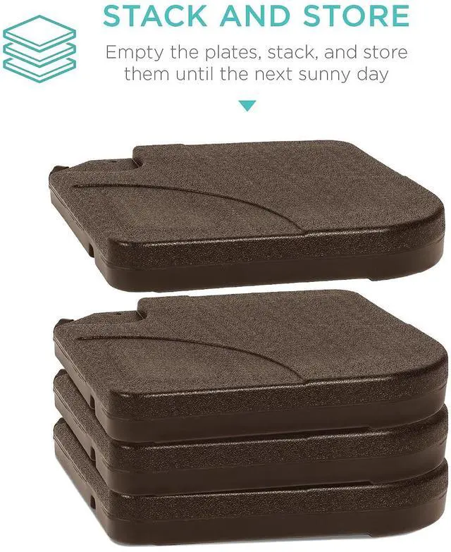 Alt view image 6 of 7 - 4-Piece 155lb Capacity Heavy-Duty Cantilever Offset Patio Umbrella Stand Square Base Plate Set w/Easy-Fill Spouts for Water or Sand - Brown