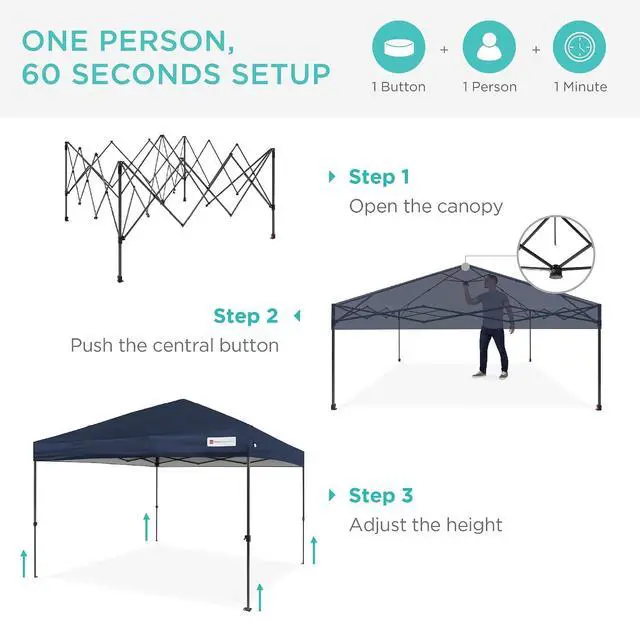 Alt view image 2 of 7 - 10x10ft Pop Up Canopy Tent, Outdoor Shade, 1 Person 1 Minute Set Up, Carry Case, 4 Weight Bags - Navy Blue