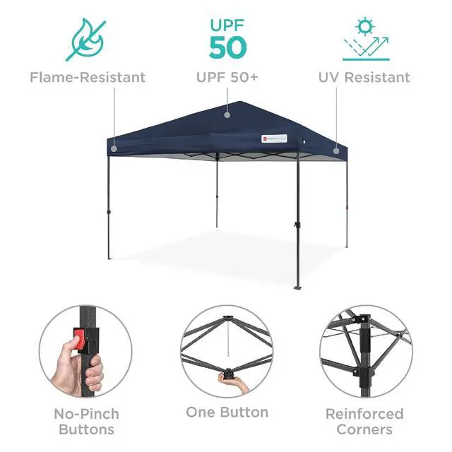 Alt view image 4 of 7 - 10x10ft Pop Up Canopy Tent, Outdoor Shade, 1 Person 1 Minute Set Up, Carry Case, 4 Weight Bags - Navy Blue