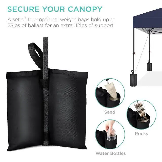 Alt view image 6 of 7 - 10x10ft Pop Up Canopy Tent, Outdoor Shade, 1 Person 1 Minute Set Up, Carry Case, 4 Weight Bags - Navy Blue