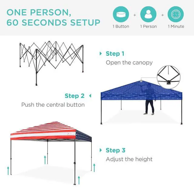 Alt view image 2 of 7 - 10x10ft Pop Up Canopy Tent, Outdoor Shade, 1 Person 1 Minute Set Up, Carry Case, 4 Weight Bags - American Flag