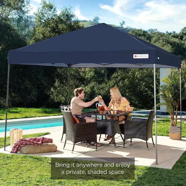 Alt view image 7 of 7 - 10x10ft Pop Up Canopy Tent, Outdoor Shade, 1 Person 1 Minute Set Up, Carry Case, 4 Weight Bags - Navy Blue