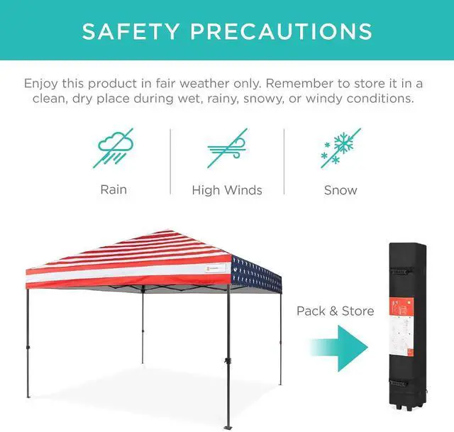 Alt view image 5 of 7 - 10x10ft Pop Up Canopy Tent, Outdoor Shade, 1 Person 1 Minute Set Up, Carry Case, 4 Weight Bags - American Flag