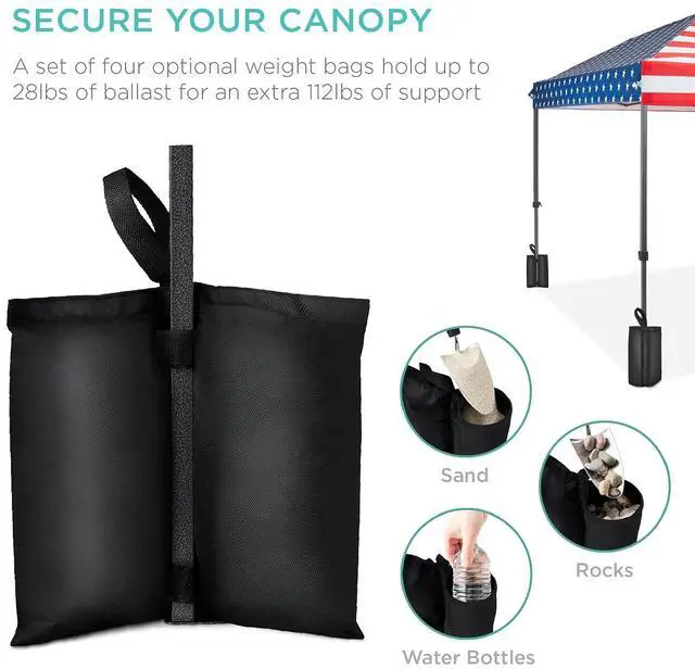Alt view image 6 of 7 - 10x10ft Pop Up Canopy Tent, Outdoor Shade, 1 Person 1 Minute Set Up, Carry Case, 4 Weight Bags - American Flag