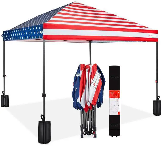 Main image of 10x10ft Pop Up Canopy Tent, Outdoor Shade, 1 Person 1 Minute Set Up, Carry Case, 4 Weight Bags - American Flag