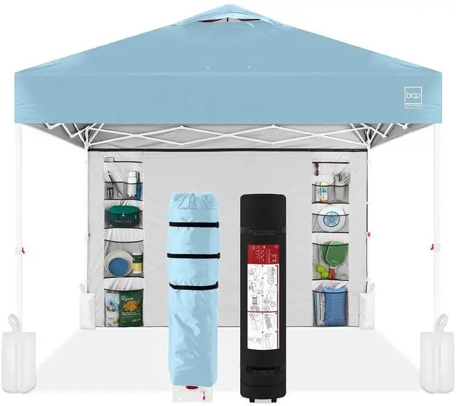 Main image of 10x10ft Pop Up Canopy Tent with Sidewall, 1 Person 1 Minute Set Up, Carry Case, 4 Weight Bags - French Blue/White