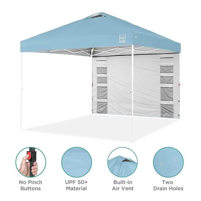 Alt view image 4 of 7 - 10x10ft Pop Up Canopy Tent with Sidewall, 1 Person 1 Minute Set Up, Carry Case, 4 Weight Bags - French Blue/White
