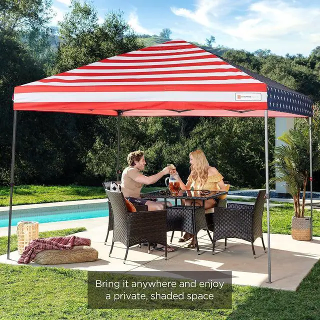 Alt view image 7 of 7 - 10x10ft Pop Up Canopy Tent, Outdoor Shade, 1 Person 1 Minute Set Up, Carry Case, 4 Weight Bags - American Flag