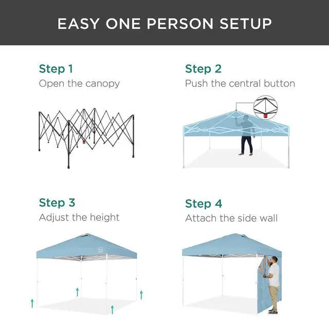 Alt view image 3 of 7 - 10x10ft Pop Up Canopy Tent with Sidewall, 1 Person 1 Minute Set Up, Carry Case, 4 Weight Bags - French Blue/White