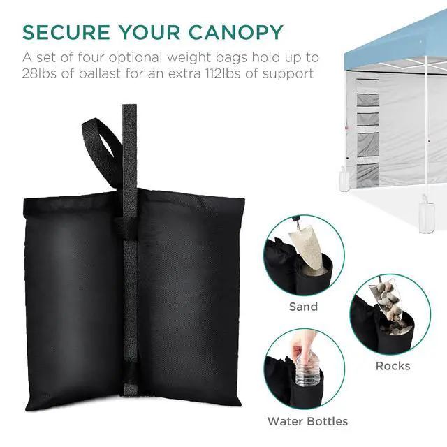 Alt view image 5 of 7 - 10x10ft Pop Up Canopy Tent with Sidewall, 1 Person 1 Minute Set Up, Carry Case, 4 Weight Bags - French Blue/White