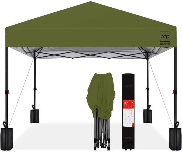 Main image of 10x10ft Pop Up Canopy Tent, Outdoor Shade, 1 Person 1 Minute Set Up, Carry Case, 4 Weight Bags - Olive Green