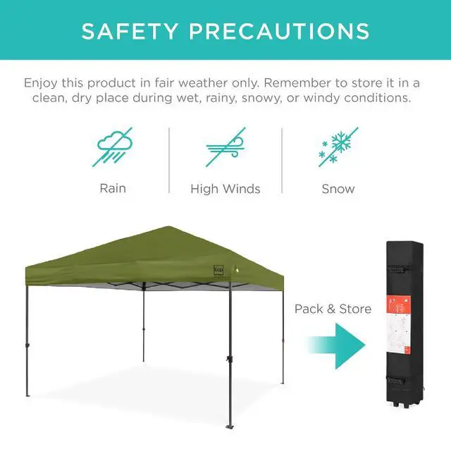 Alt view image 5 of 7 - 10x10ft Pop Up Canopy Tent, Outdoor Shade, 1 Person 1 Minute Set Up, Carry Case, 4 Weight Bags - Olive Green