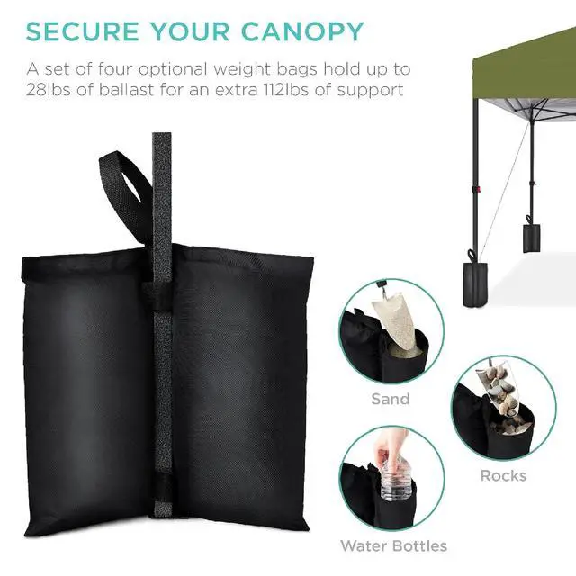 Alt view image 6 of 7 - 10x10ft Pop Up Canopy Tent, Outdoor Shade, 1 Person 1 Minute Set Up, Carry Case, 4 Weight Bags - Olive Green