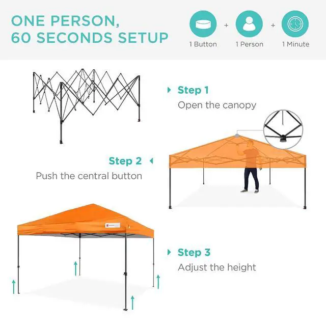 Alt view image 2 of 7 - 10x10ft Pop Up Canopy Tent, Outdoor Shade, 1 Person 1 Minute Set Up, Carry Case, 4 Weight Bags - Orange