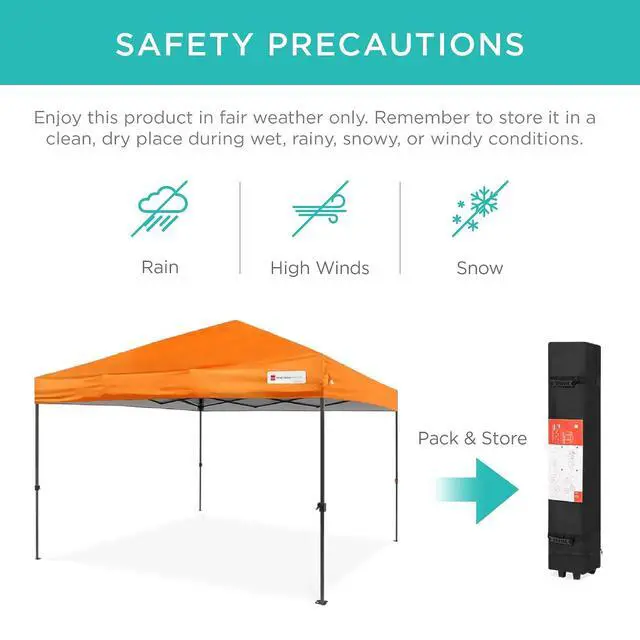 Alt view image 5 of 7 - 10x10ft Pop Up Canopy Tent, Outdoor Shade, 1 Person 1 Minute Set Up, Carry Case, 4 Weight Bags - Orange