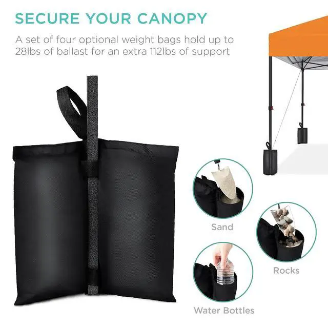 Alt view image 6 of 7 - 10x10ft Pop Up Canopy Tent, Outdoor Shade, 1 Person 1 Minute Set Up, Carry Case, 4 Weight Bags - Orange