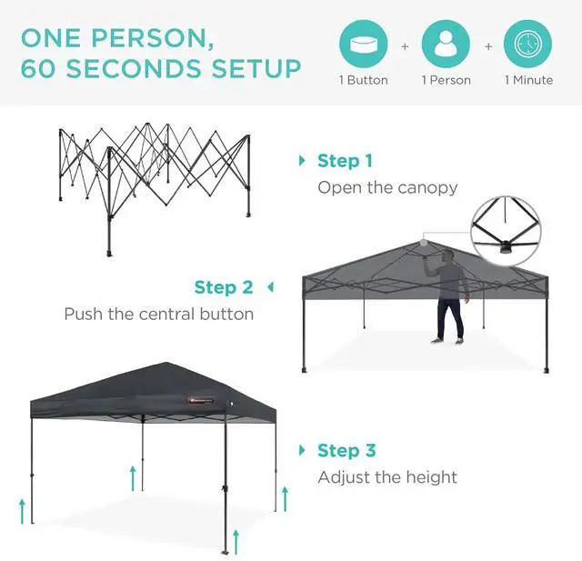 Alt view image 2 of 7 - 10x10ft Pop Up Canopy Tent, Outdoor Shade, 1 Person 1 Minute Set Up, Carry Case, 4 Weight Bags - Gray