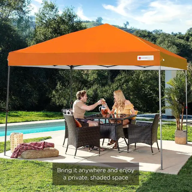 Alt view image 7 of 7 - 10x10ft Pop Up Canopy Tent, Outdoor Shade, 1 Person 1 Minute Set Up, Carry Case, 4 Weight Bags - Orange