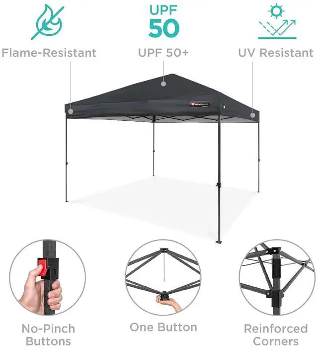 Alt view image 4 of 7 - 10x10ft Pop Up Canopy Tent, Outdoor Shade, 1 Person 1 Minute Set Up, Carry Case, 4 Weight Bags - Gray