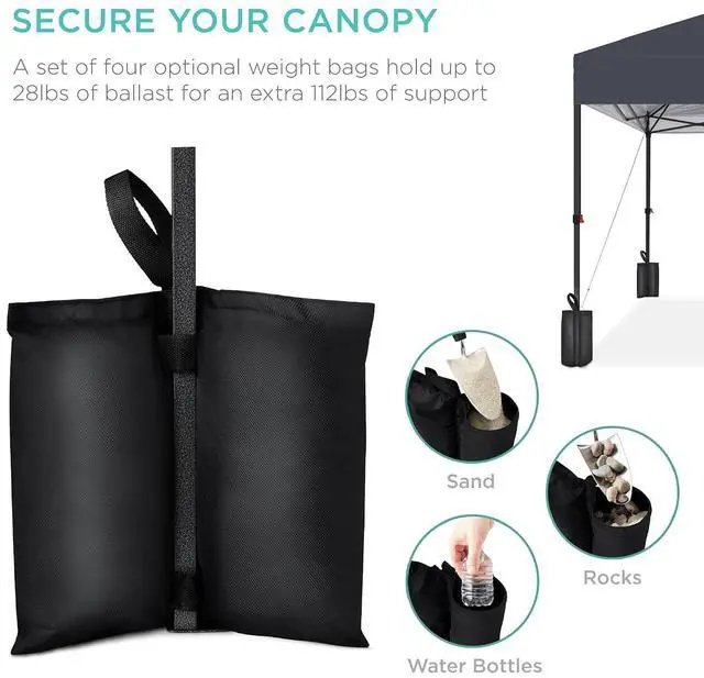Alt view image 6 of 7 - 10x10ft Pop Up Canopy Tent, Outdoor Shade, 1 Person 1 Minute Set Up, Carry Case, 4 Weight Bags - Gray
