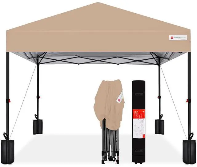 Main image of 10x10ft Pop Up Canopy Tent, Outdoor Shade, 1 Person 1 Minute Set Up, Carry Case, 4 Weight Bags - Tan