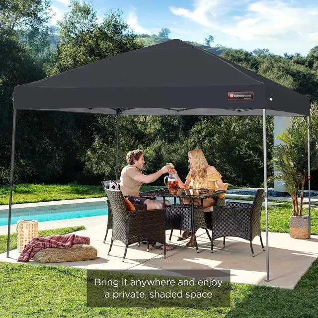 Alt view image 7 of 7 - 10x10ft Pop Up Canopy Tent, Outdoor Shade, 1 Person 1 Minute Set Up, Carry Case, 4 Weight Bags - Gray