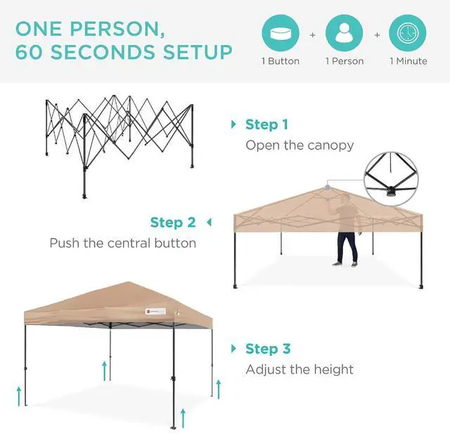Alt view image 2 of 7 - 10x10ft Pop Up Canopy Tent, Outdoor Shade, 1 Person 1 Minute Set Up, Carry Case, 4 Weight Bags - Tan