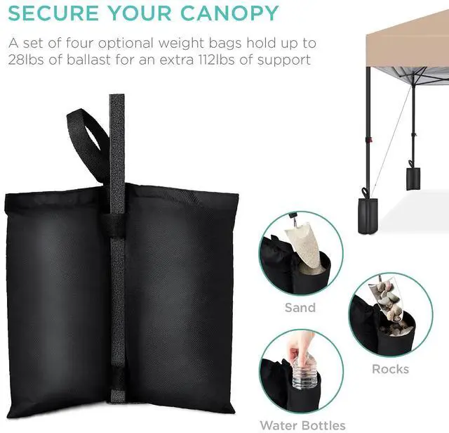 Alt view image 6 of 7 - 10x10ft Pop Up Canopy Tent, Outdoor Shade, 1 Person 1 Minute Set Up, Carry Case, 4 Weight Bags - Tan