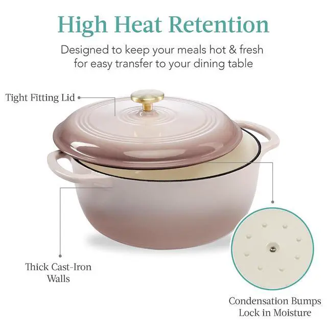 Alt view image 5 of 7 - 7.5 Quart Enamel Cast-Iron Round Dutch Oven, Family Style Heavy-Duty Pre-Seasoned Cookware for Home, Kitchen, Dining Room, Oven Safe w/Lid, Dual Handles - Mushroom Beige