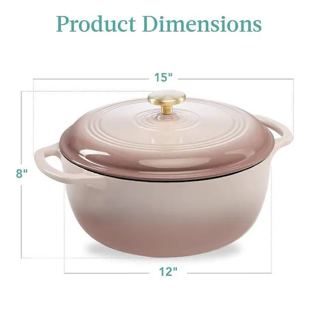 Alt view image 7 of 7 - 7.5 Quart Enamel Cast-Iron Round Dutch Oven, Family Style Heavy-Duty Pre-Seasoned Cookware for Home, Kitchen, Dining Room, Oven Safe w/Lid, Dual Handles - Mushroom Beige